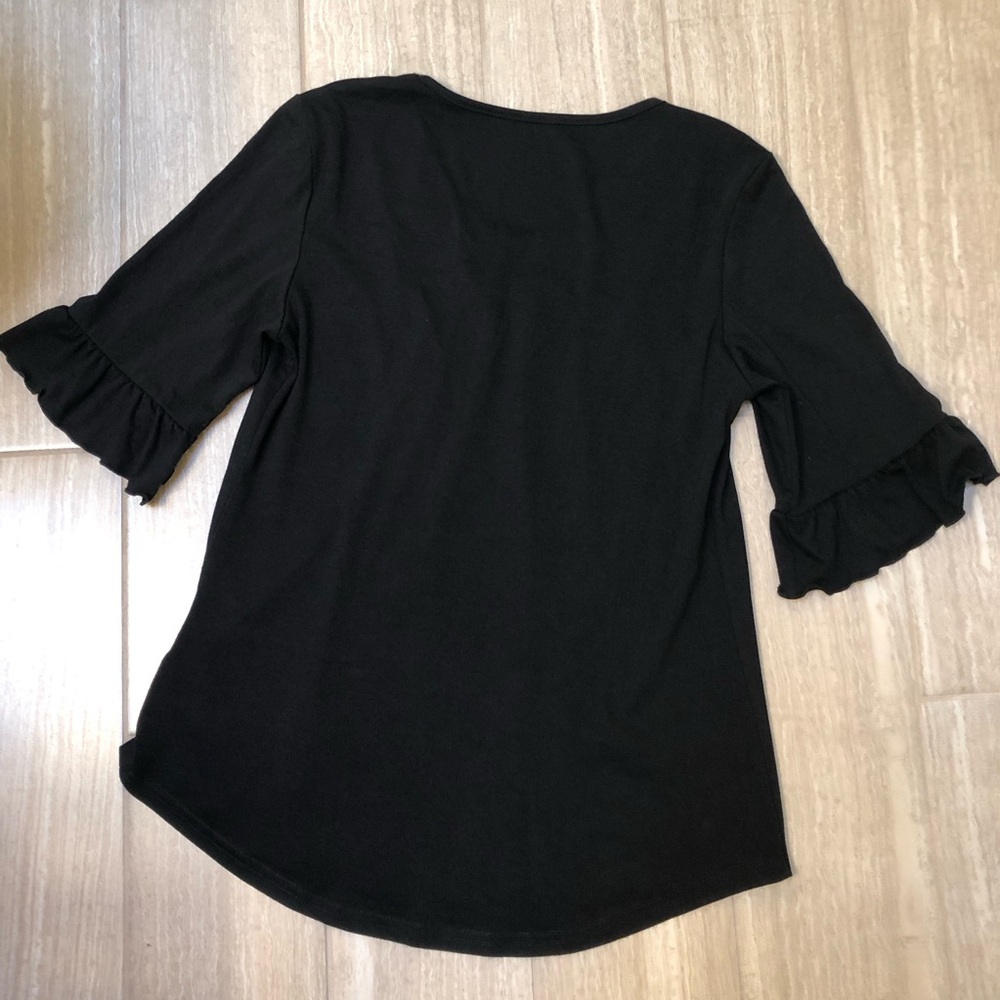 Lomon Black Women's Top 3/4 ruffle sleeves Size S - Picture 2 of 3